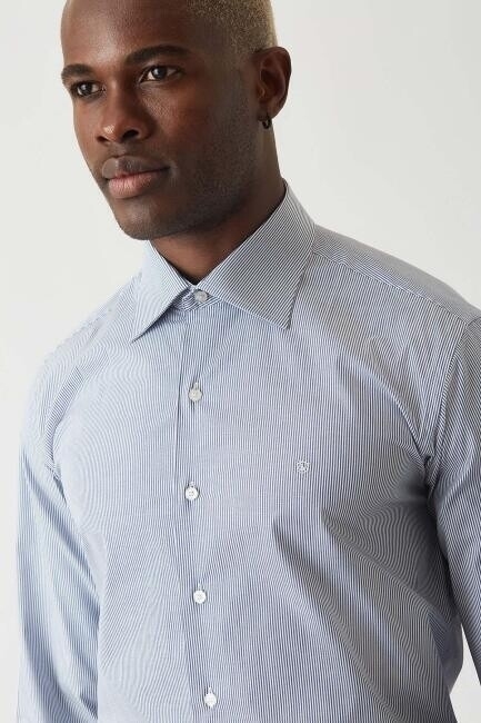 Erkek Lacivert Regular Fit Likralı Basic Klasik Gömlek - 2