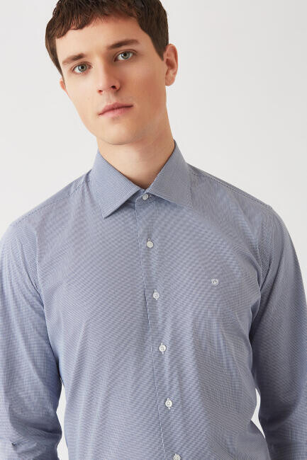 Erkek Lacivert Regular Fit Likralı Şık Klasik Gömlek - 3