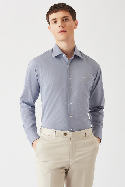 Erkek Lacivert Regular Fit Likralı Şık Klasik Gömlek - 5