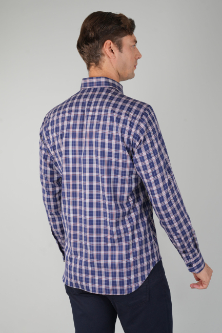 Erkek Lacivert Uzun Kollu Kareli Spor Gömlek (1)