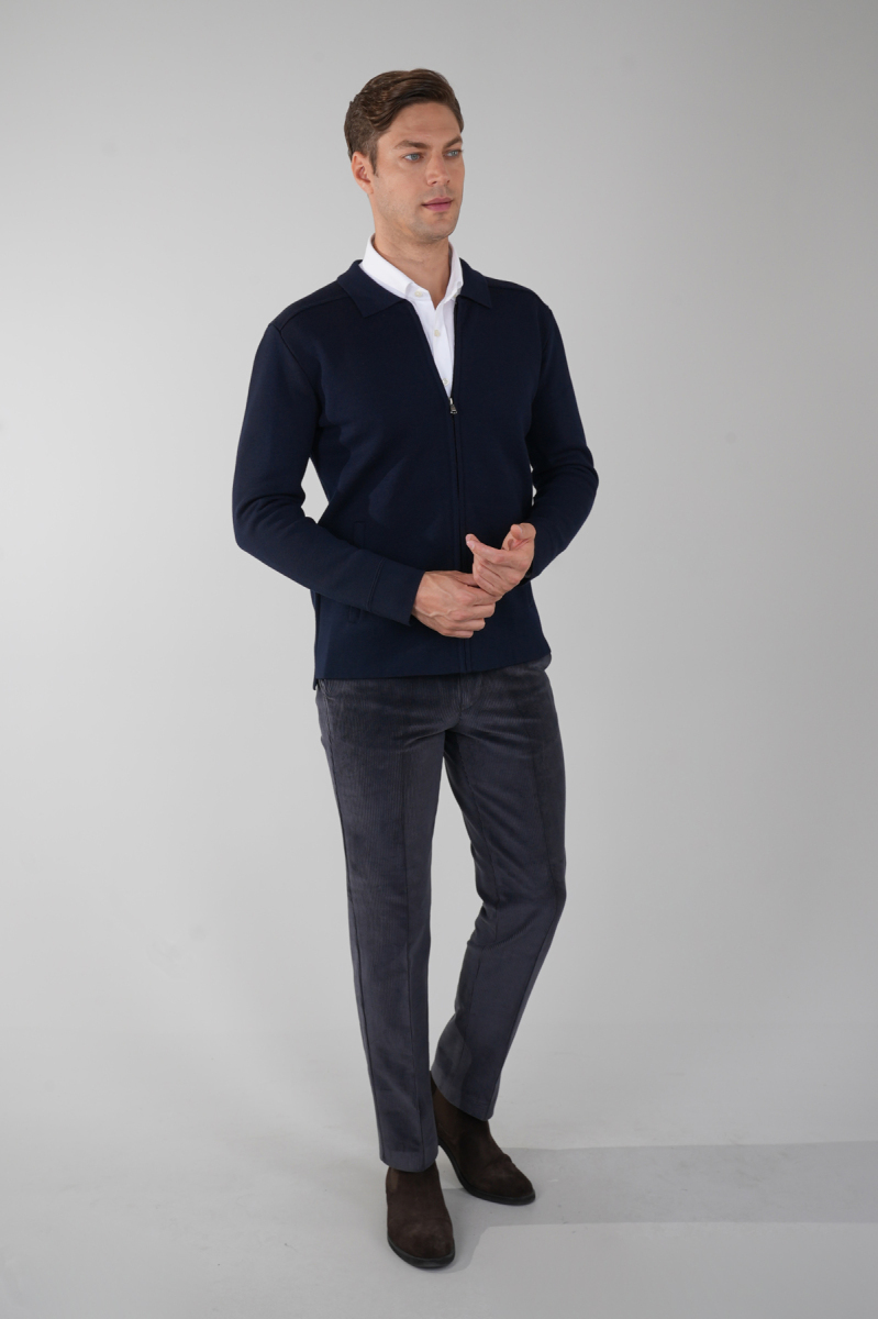 Erkek  Lacivert Yün Akrilik Hırka - 5