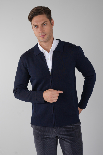 Erkek  Lacivert Yün Akrilik Hırka