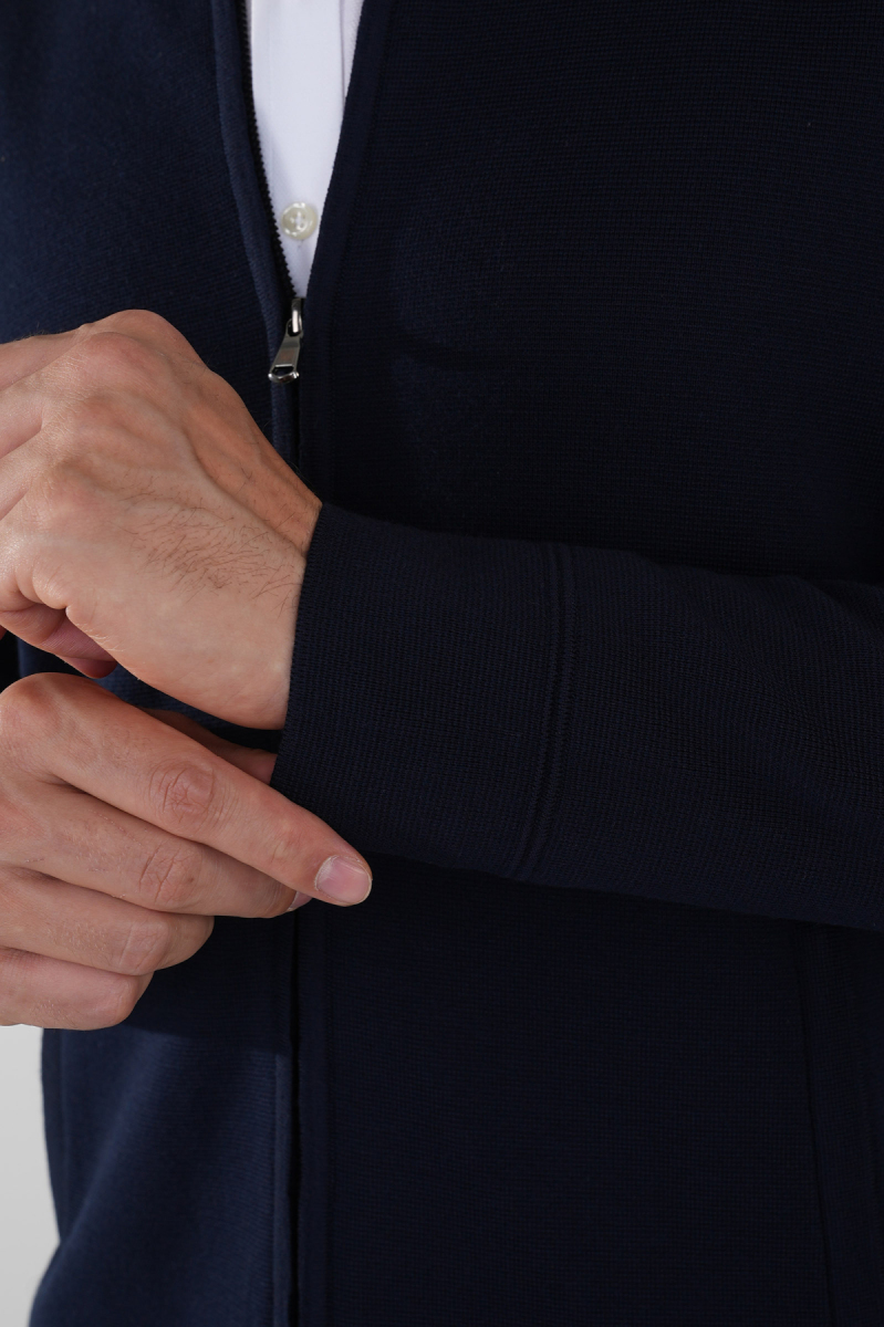 Erkek  Lacivert Yün Akrilik Hırka - 4