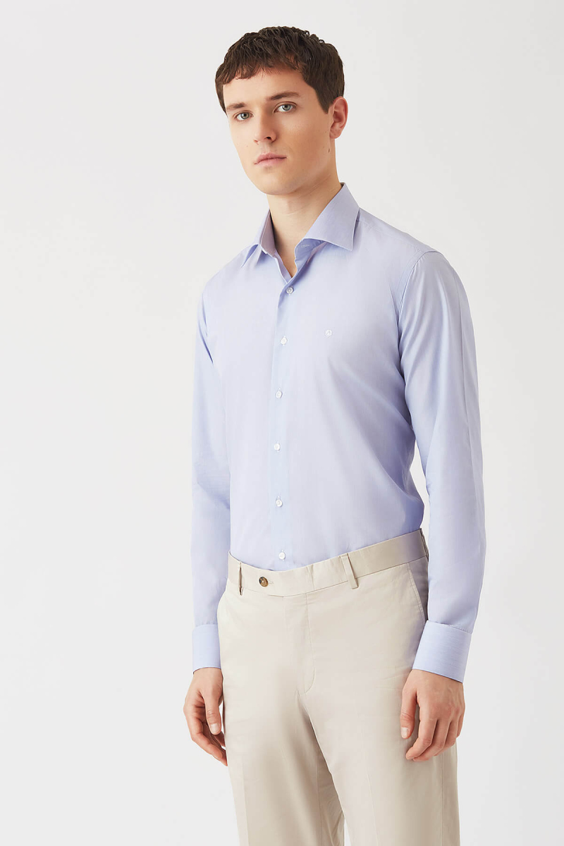 Erkek Mavi Klasik Regular Fit Erkek Uzun Kollu Gömlek - 4