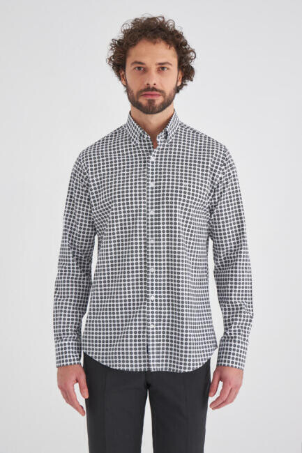 Erkek Mavi Klasik Yaka Uzun Kollu Regular Fit Spor Gömlek - 4