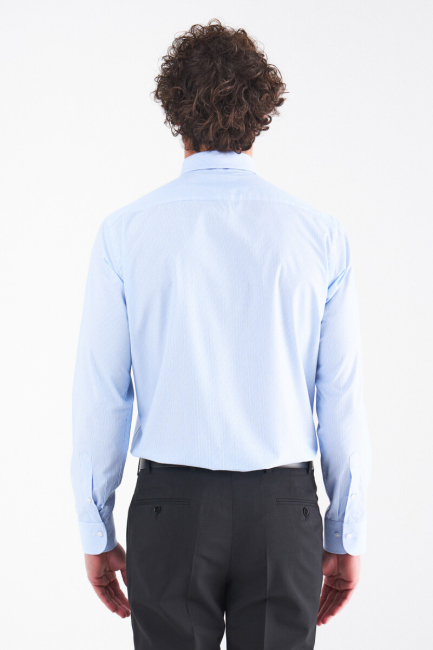 Erkek Mavi Pamuk Regular Fit İtalyan Yaka Klasik Gömlek - 2