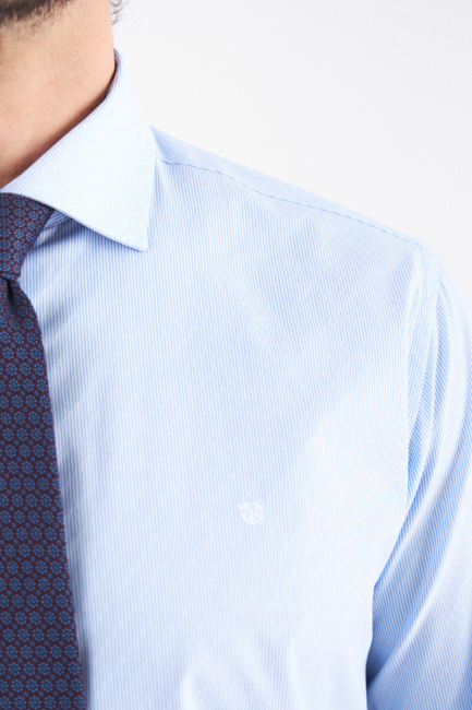 Erkek Mavi Pamuk Regular Fit İtalyan Yaka Klasik Gömlek - 3