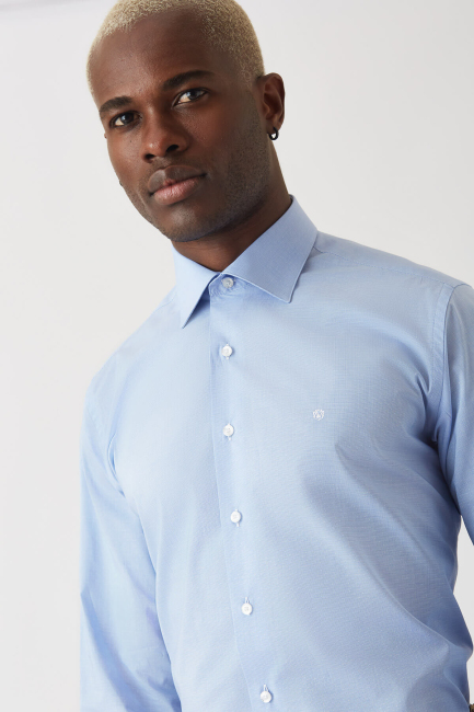 Erkek Mavi Pamuk Regular Fit Klasik Gömlek - 2