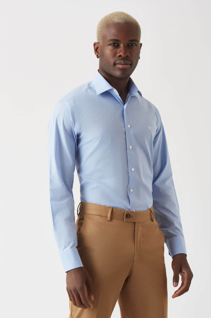 Erkek Mavi Pamuk Regular Fit Klasik Gömlek - 1