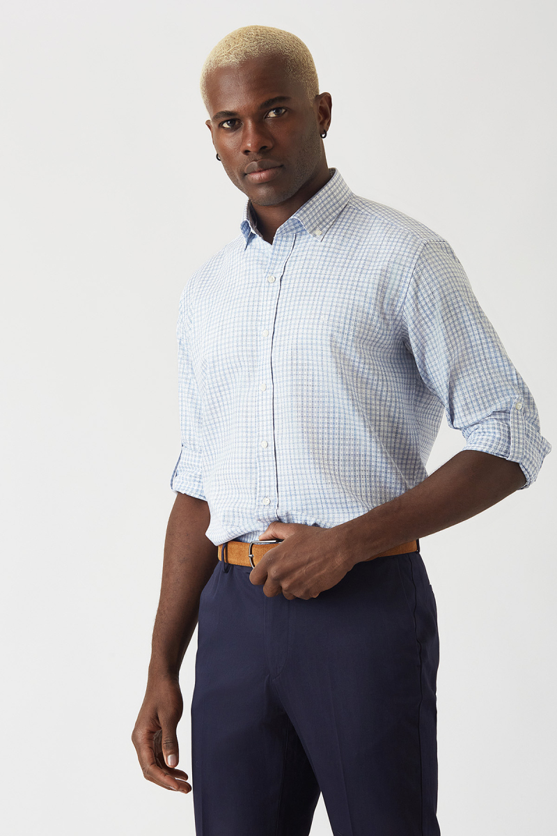 Erkek Mavi Pamuk Regular Fit Spor Gömlek - 1