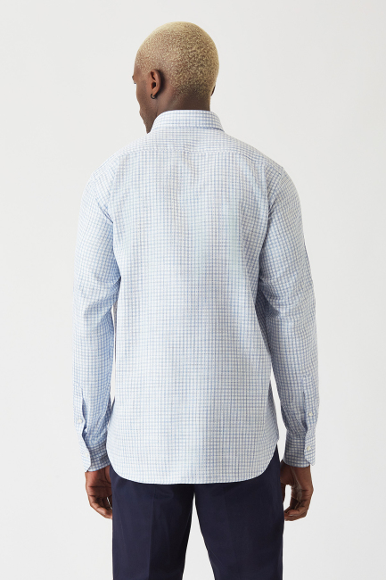 Erkek Mavi Pamuk Regular Fit Spor Gömlek - 2