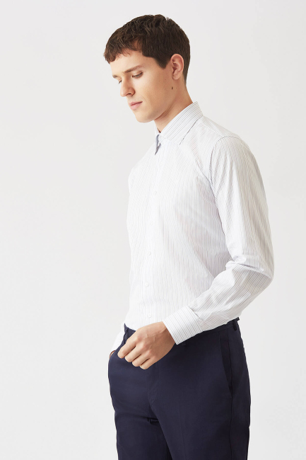 Erkek Mavi Pamuk Regular Fit Uzun Kol Klasik Gömlek - 4