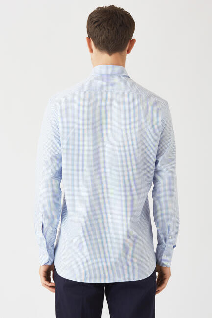 Erkek Mavi Pamuk Regular Fit Uzun Kol Spor Gömlek - 2