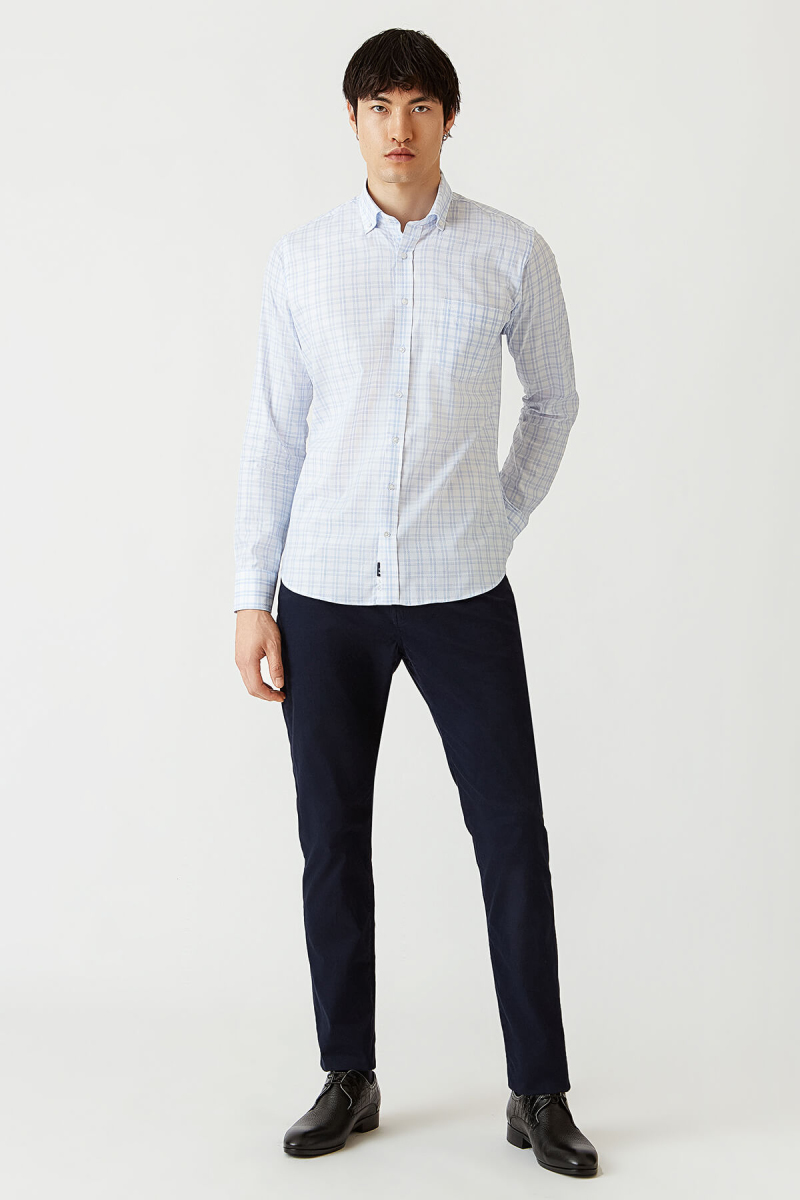 Erkek Mavi Paşa Yaka Regular Fit Spor Erkek Gömlek - 5