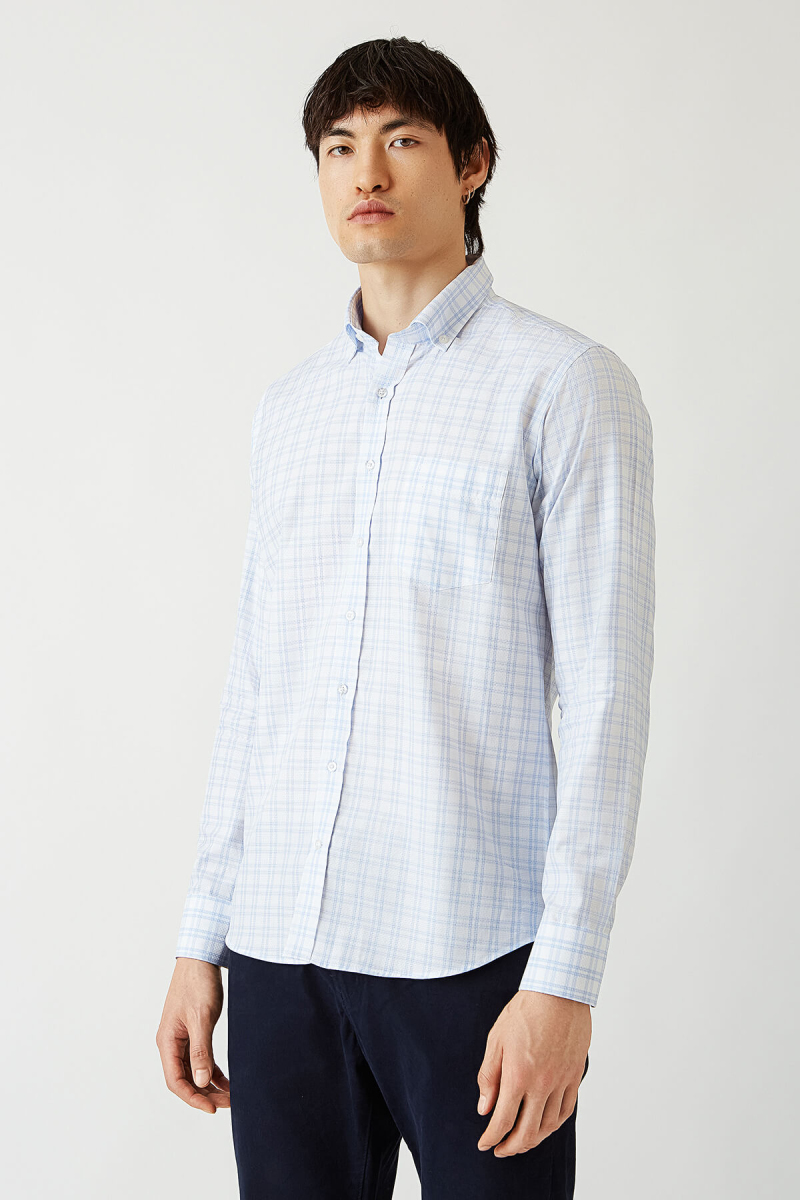 Erkek Mavi Paşa Yaka Regular Fit Spor Erkek Gömlek - 4