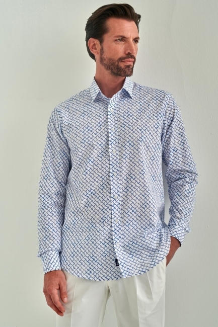 Erkek Mavi Regular Fit Klasik Yaka Uzun Kollu Spor Gömlek