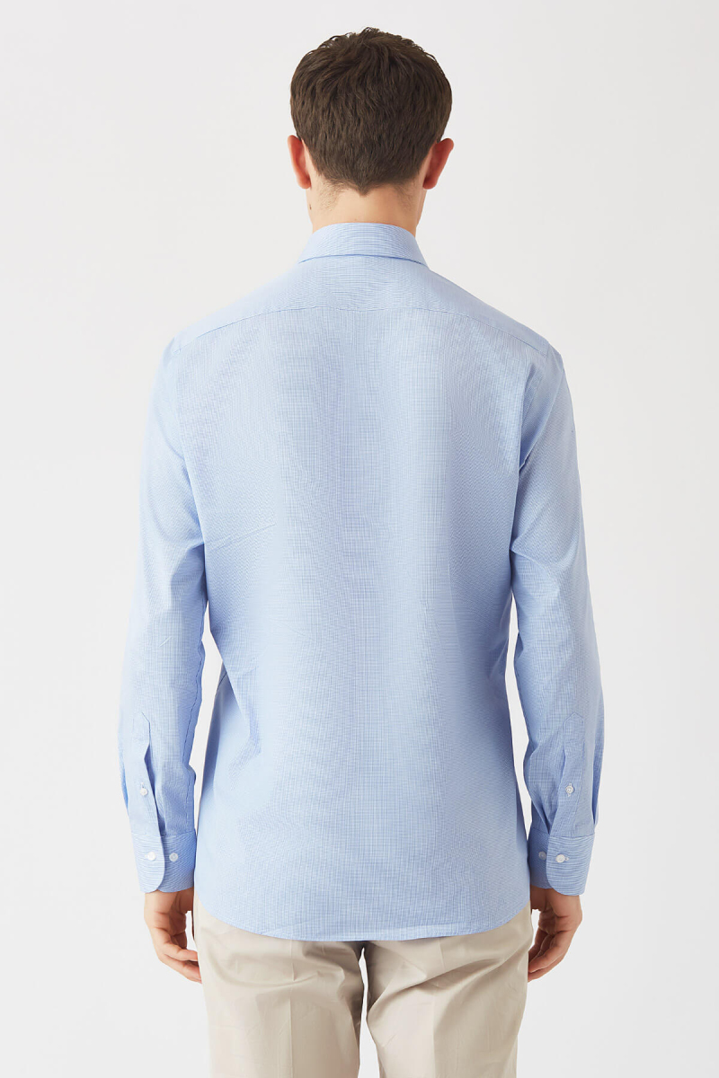 Erkek Mavi Regular Fit Likralı Klasik Gömlek - 2
