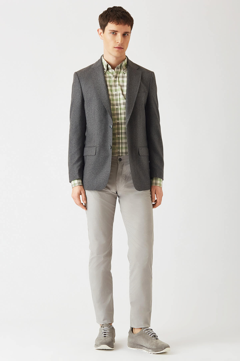 Erkek Modern Fit Kırlangıç Yaka 2 Düğmeli Çift Yırtmaçlı Ceket Antrasıt - 4