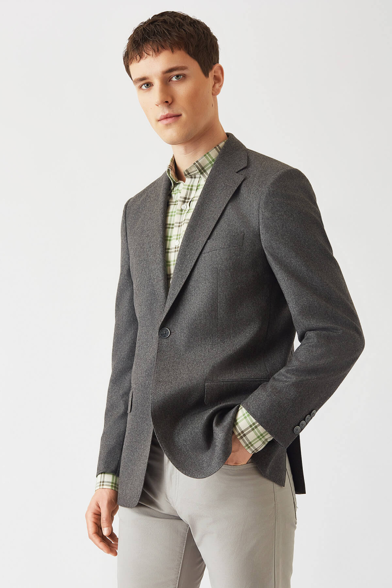 Erkek Modern Fit Kırlangıç Yaka 2 Düğmeli Çift Yırtmaçlı Ceket Antrasıt