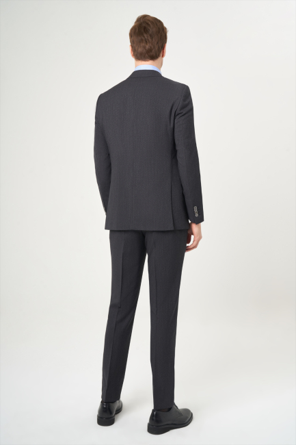 Erkek Modern Fit Mono Yaka 2 Düğme Çift Yırtmaçlı Takım Elbise Sıyah (1)