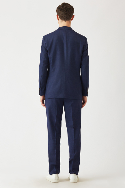 Erkek Mono Yaka 2 Düğmeli Çift Yırtmaçlı Takım Elbise Lacivert (1)