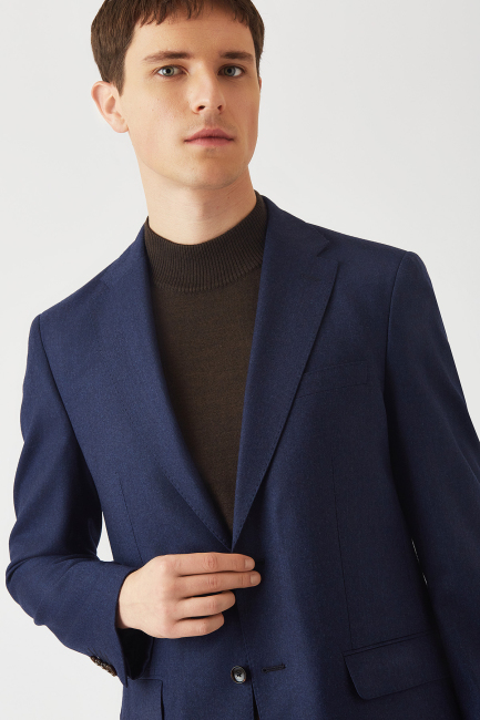 Erkek Mono Yaka 2 Düğmeli Çift Yırtmaçlı Takım Elbise Lacivert - 3