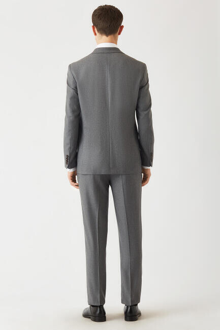 Erkek Mono Yaka 2 Düğmeli Çift Yırtmaçlı Yün Kaşmir Takım Elbise Gri (1)
