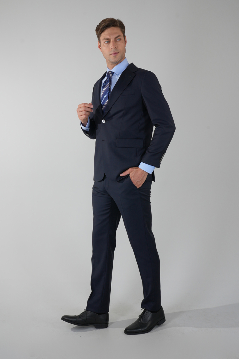Erkek Mono Yaka 4 Drop Takım Elbise Lacivert - 5