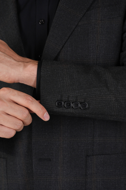 Erkek Mono Yaka Çift Yırtmaç 6 Drop Antrasit Ceket - 4