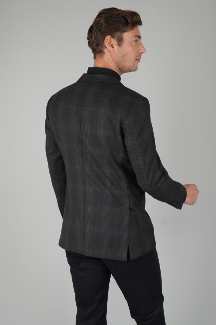 Erkek Mono Yaka Çift Yırtmaç 6 Drop Antrasit Ceket - 2