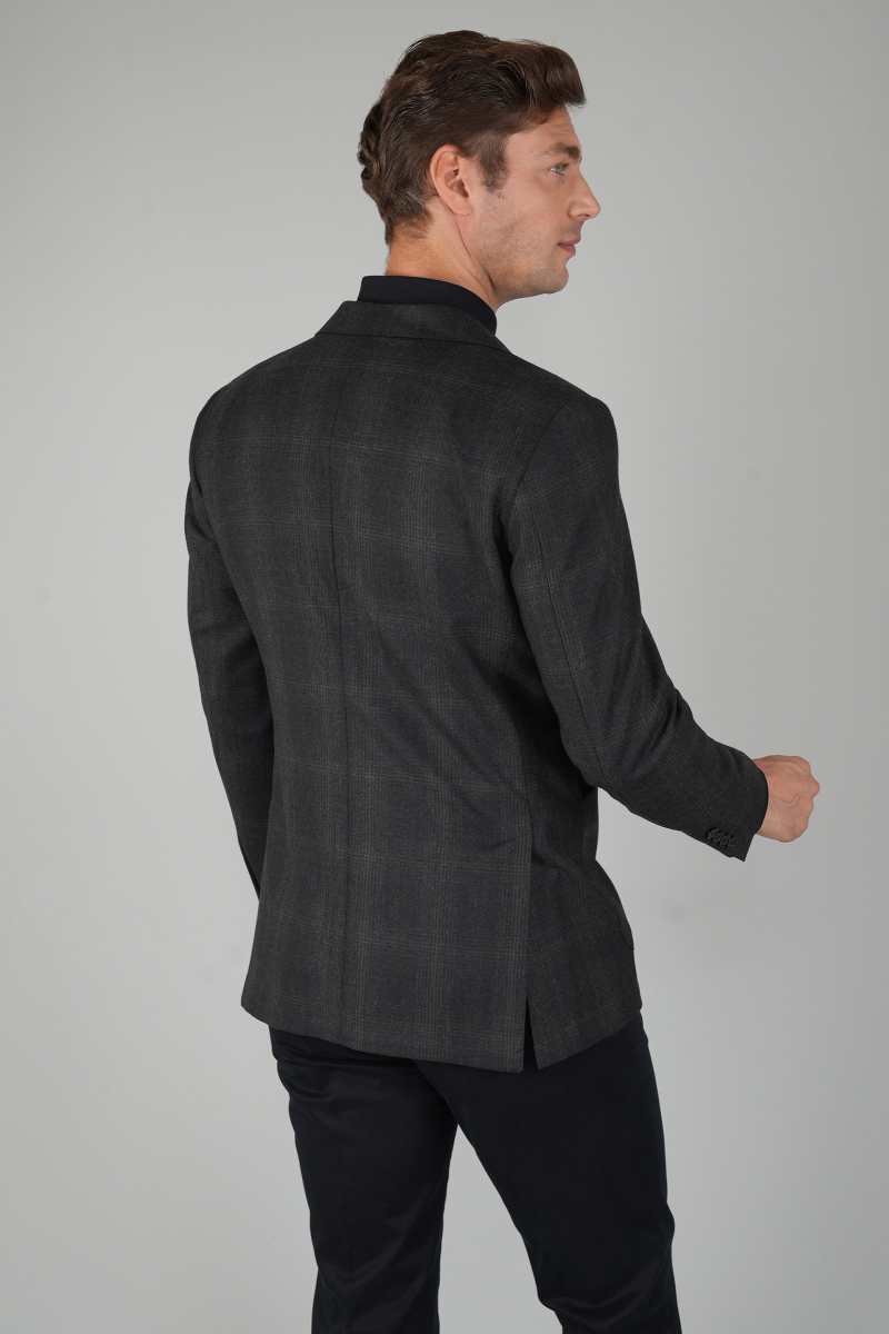 Erkek Mono Yaka Çift Yırtmaç 6 Drop Antrasit Ceket - 2