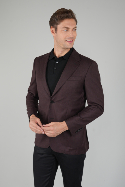 Erkek Mono Yaka Çift Yırtmaç 6 Drop Bordo Ceket - 1