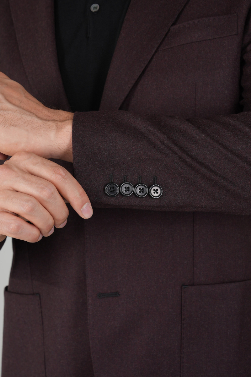 Erkek Mono Yaka Çift Yırtmaç 6 Drop Bordo Ceket - 4