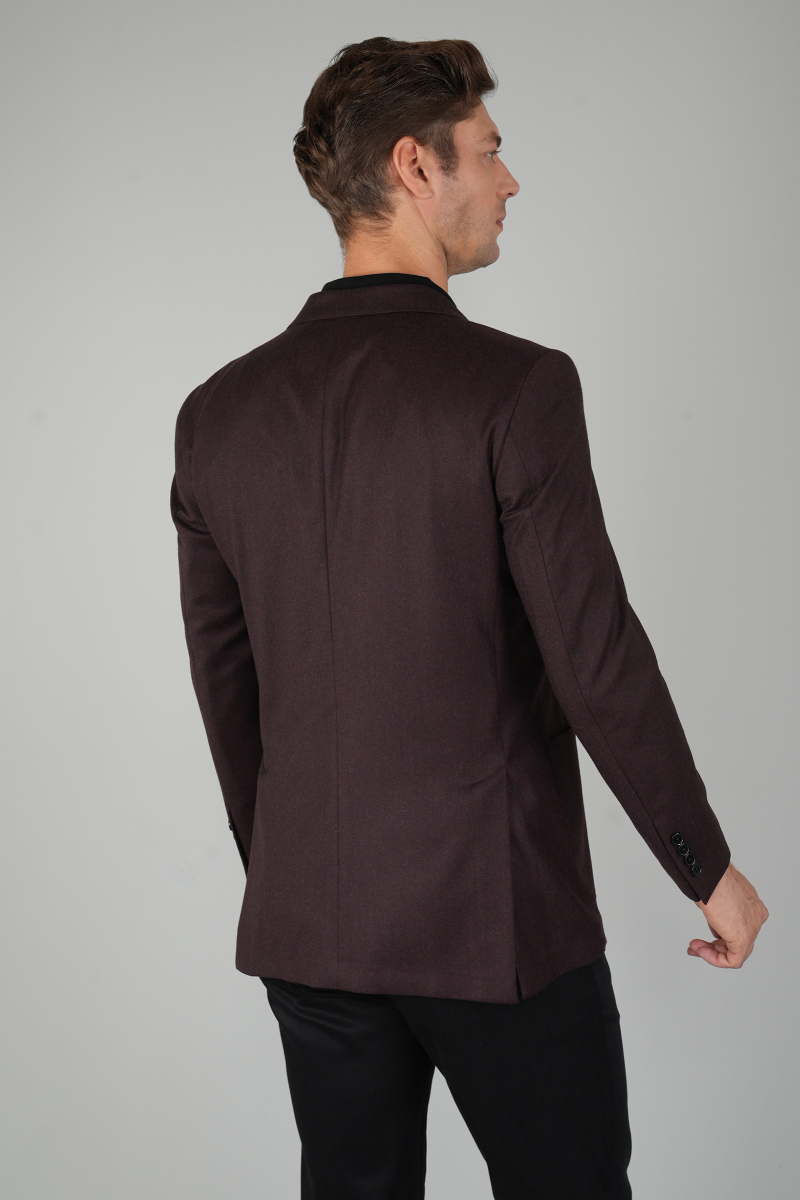 Erkek Mono Yaka Çift Yırtmaç 6 Drop Bordo Ceket - 2