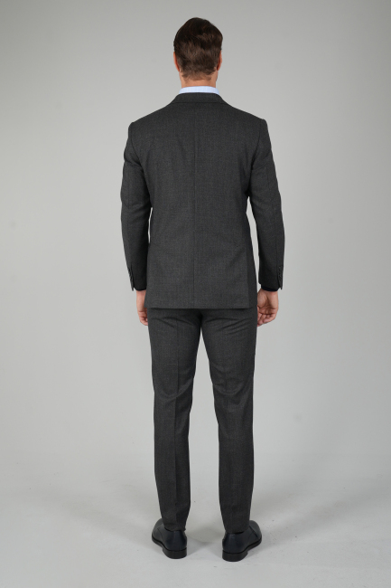 Erkek Mono Yaka Çift Yırtmaçlı 6 Drop Antrasit Takım Elbise - 2