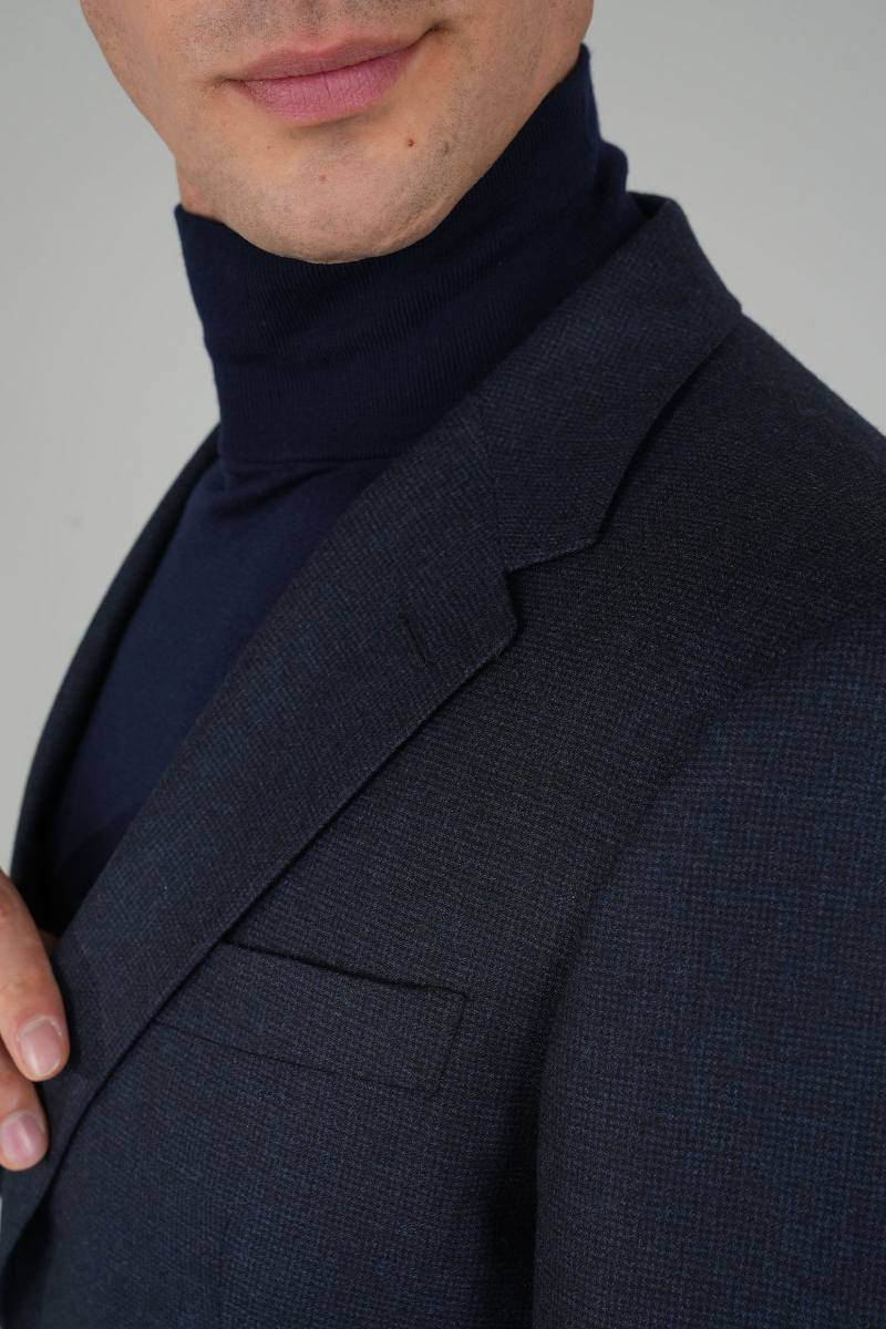 Erkek Mono Yaka Çift Yırtmaçlı 6 Drop Lacivert Takım Elbise - 4