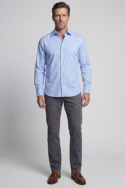 Erkek Oxford Spor Pamuk Mavi Gömlek - 5