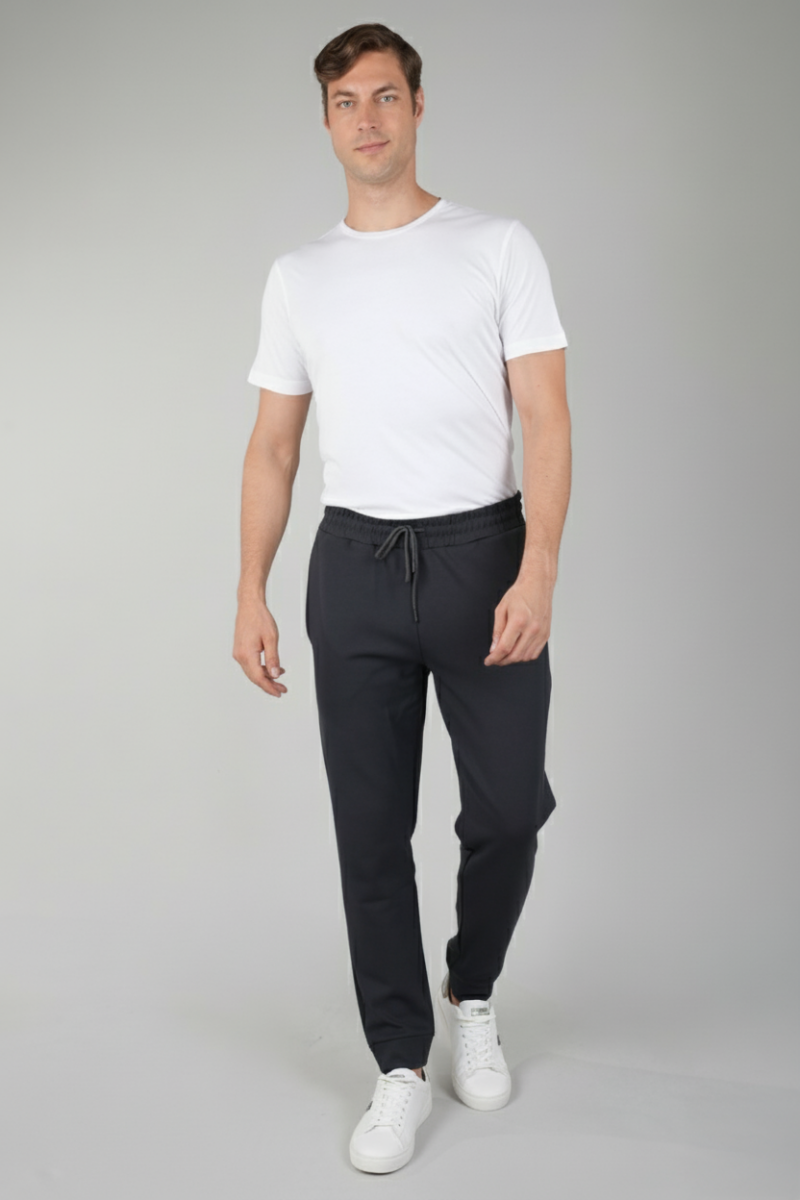 Erkek Pamuk Likralı Gri Eşofman Altı - 5