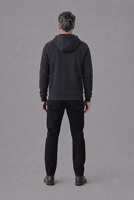 Black Cotton Polyester Likrali Eşofman Üstü Suit (1)