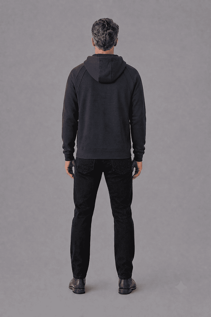 Black Cotton Polyester Likrali Eşofman Üstü Suit (1)