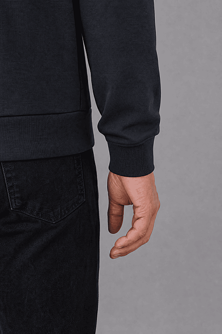 Black Cotton Polyester Likrali Eşofman Üstü Suit (3)