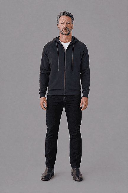 Black Cotton Polyester Likrali Eşofman Üstü Suit (5)