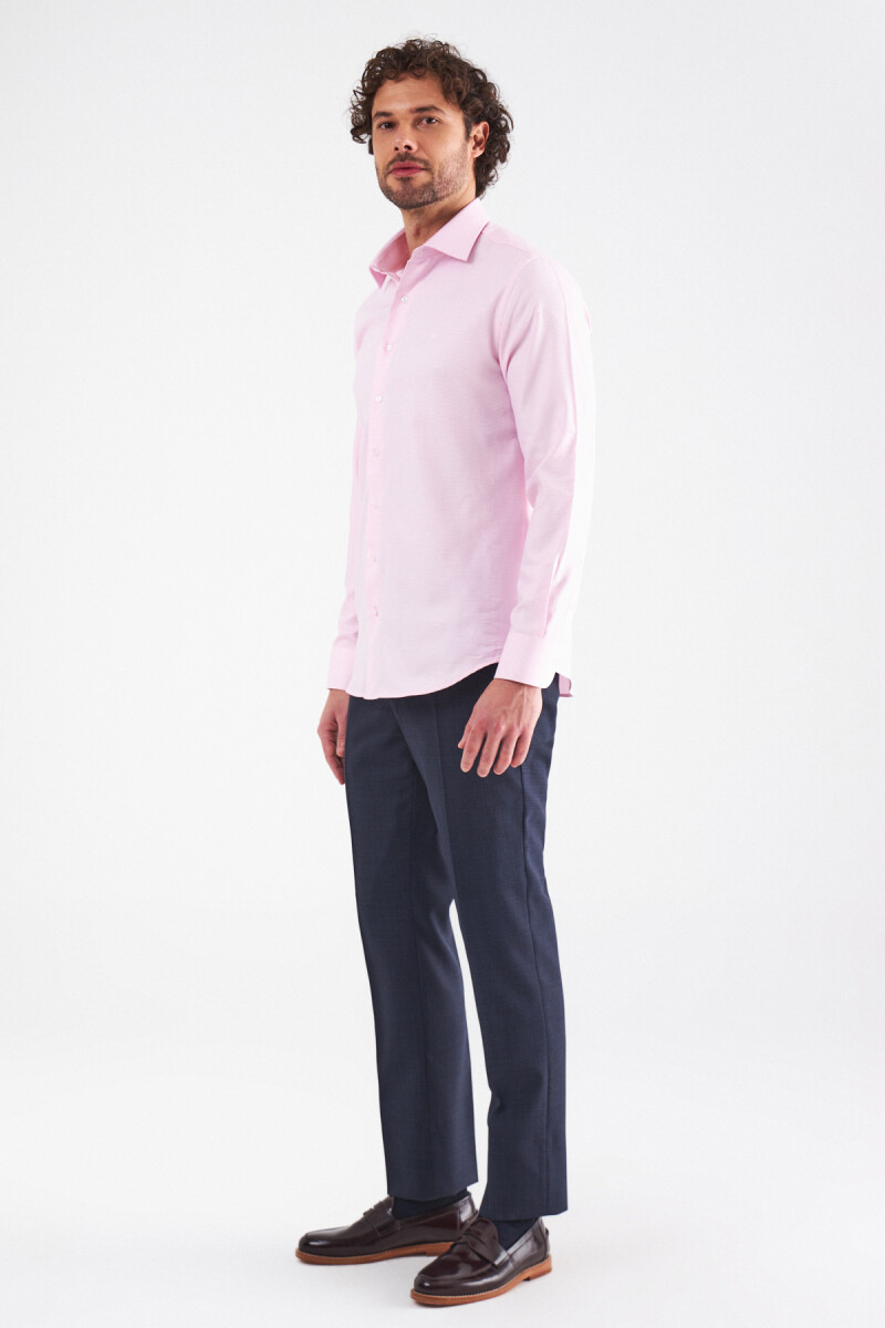 Erkek Pembe Pamuk Slim Fit Klasik Gömlek - 5