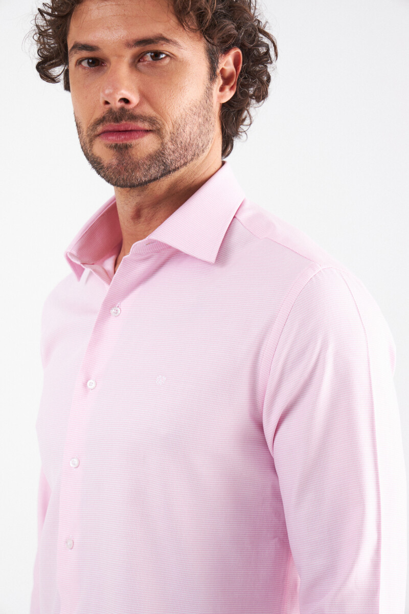 Erkek Pembe Pamuk Slim Fit Klasik Gömlek - 4