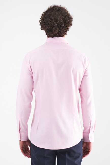 Erkek Pembe Pamuk Slim Fit Klasik Gömlek - 2