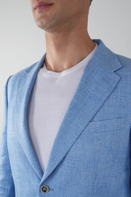Erkek Platinum Regular Fit Keten Ceket Açık Mavi - 4