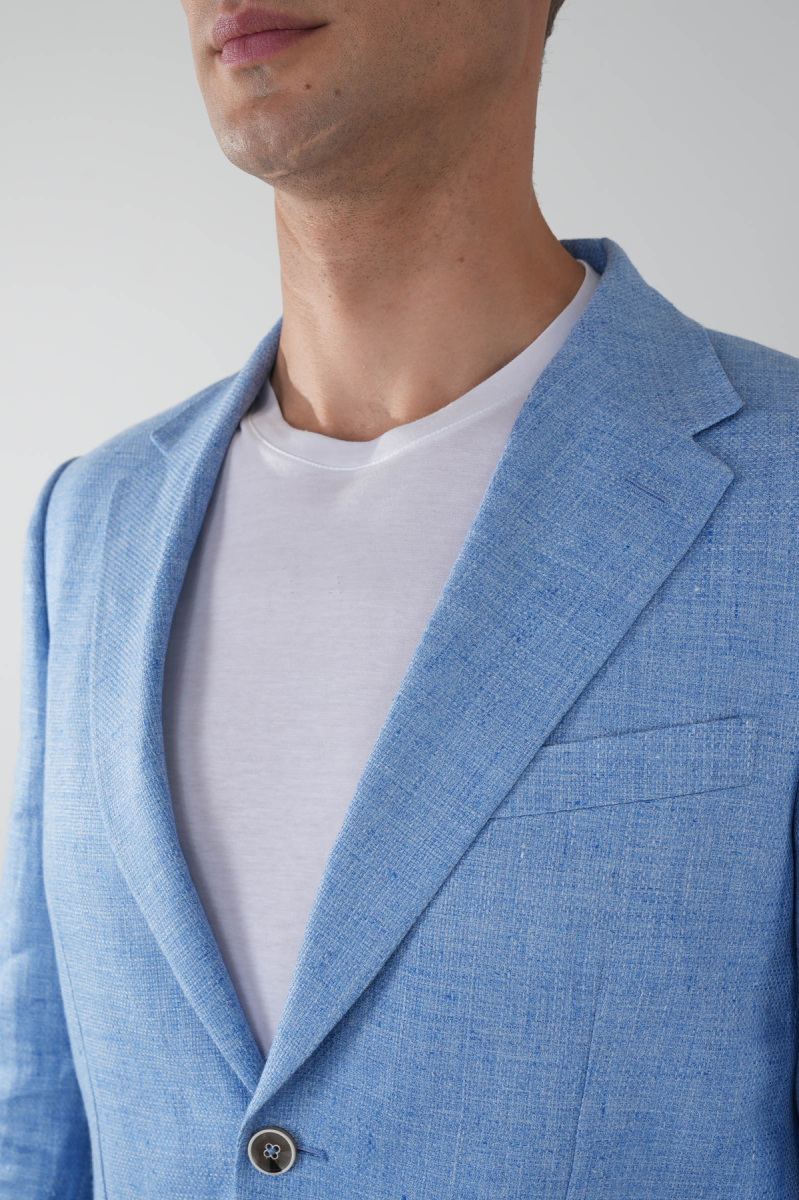 Erkek Platinum Regular Fit Keten Ceket Açık Mavi - 4