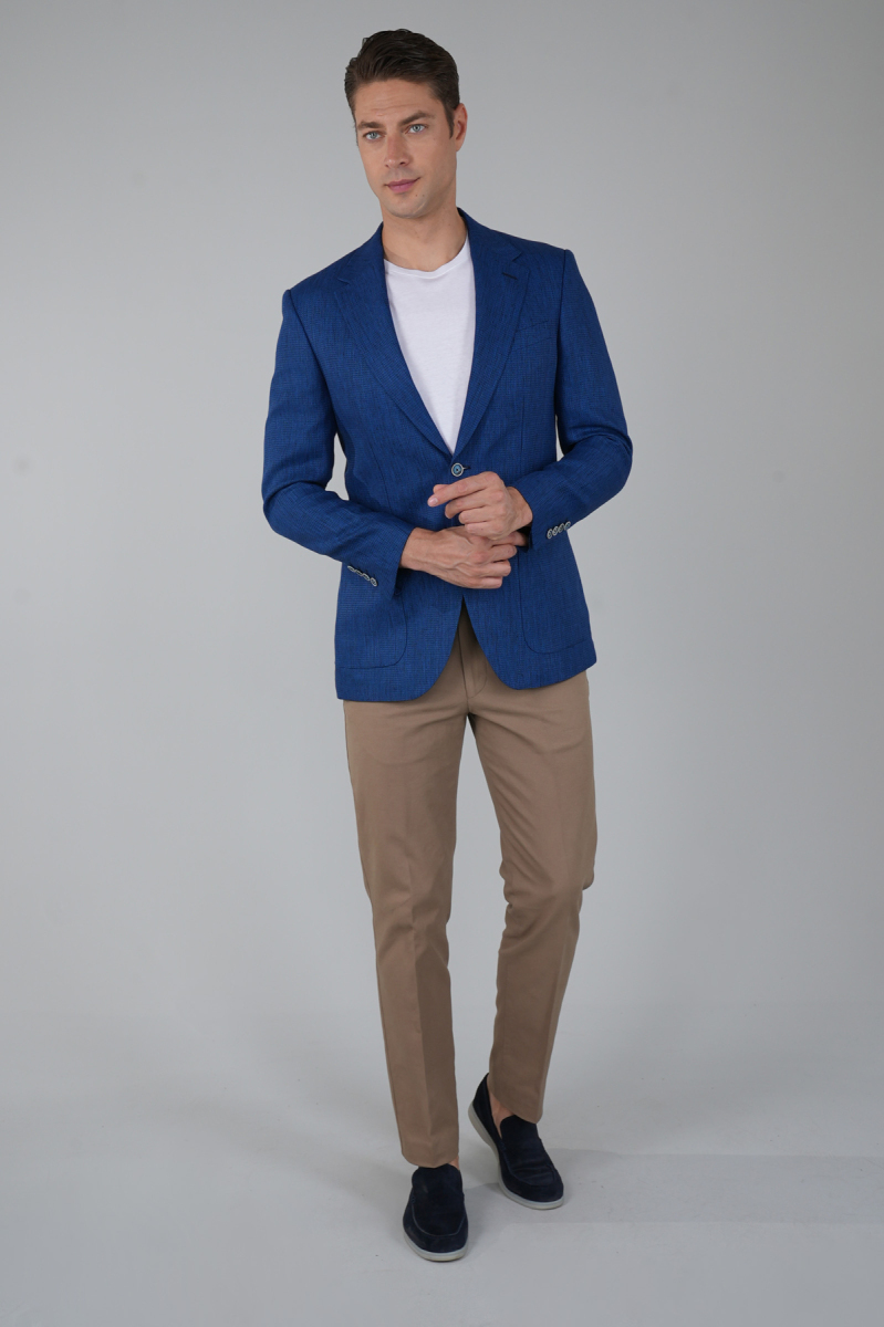 Erkek Platinum Regular Fit Keten Ceket Lacivert - 4