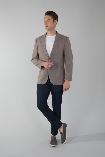 Erkek Platinum Regular Fit Torba Cep Yün Ceket Bej - 5