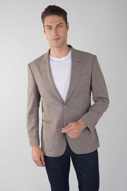 Erkek Platinum Regular Fit Torba Cep Yün Ceket Bej